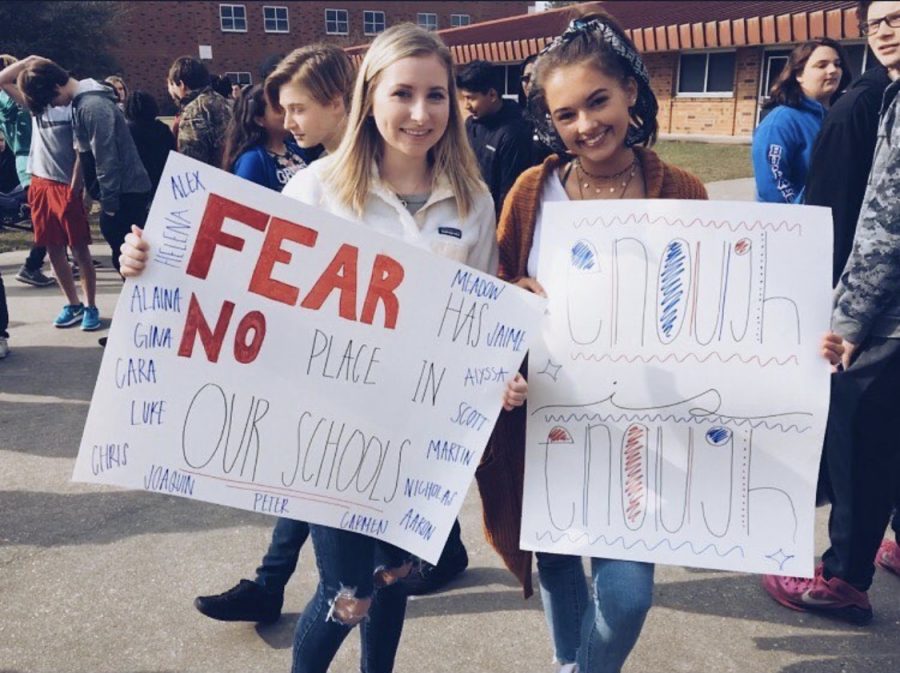 Maddie Cagle (left) at the school walkout.