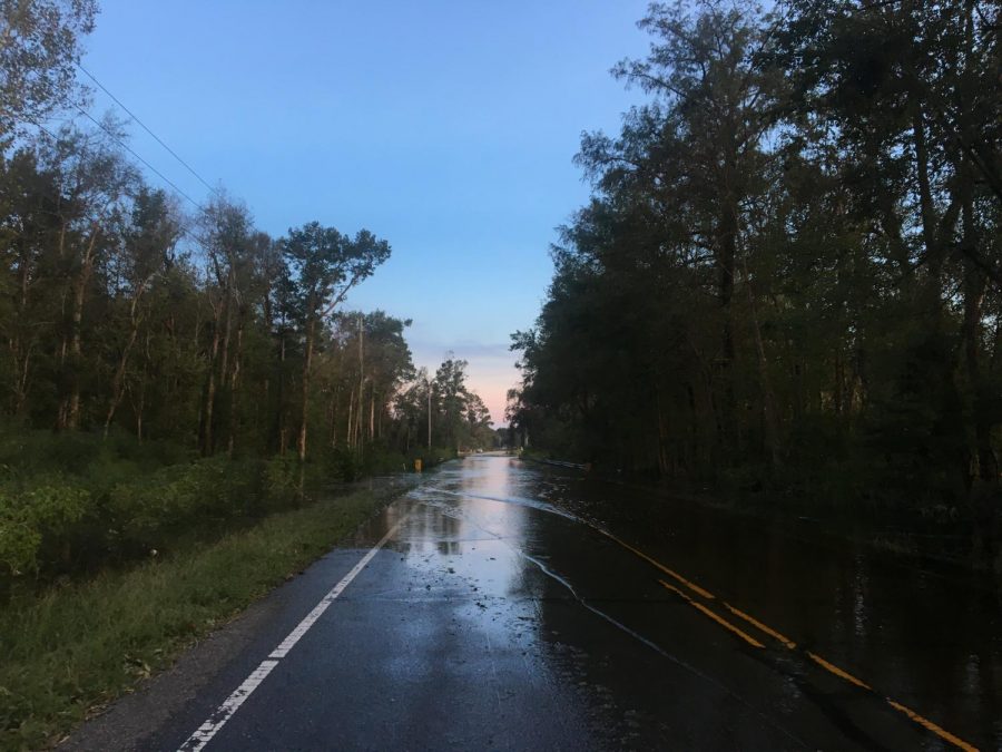 Water up to the road on Highway 130