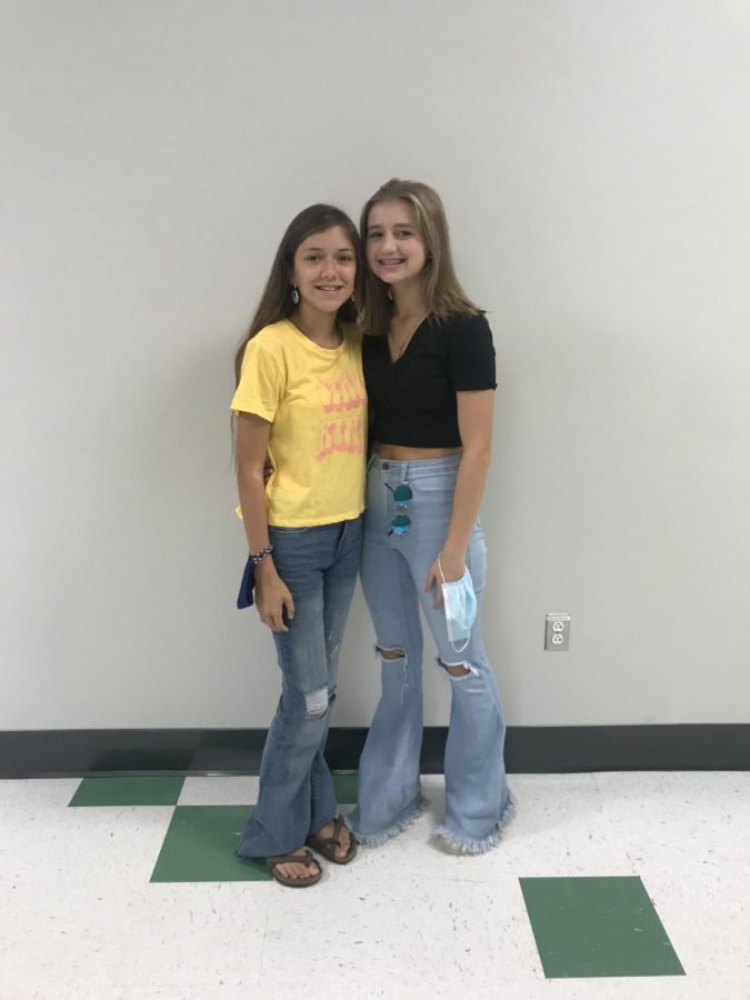 Caydence Childers and Olivia Abbott dress up for decades day. 