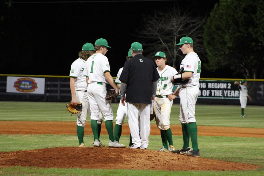 Infield meets with Coach Pardue to have a talk. 