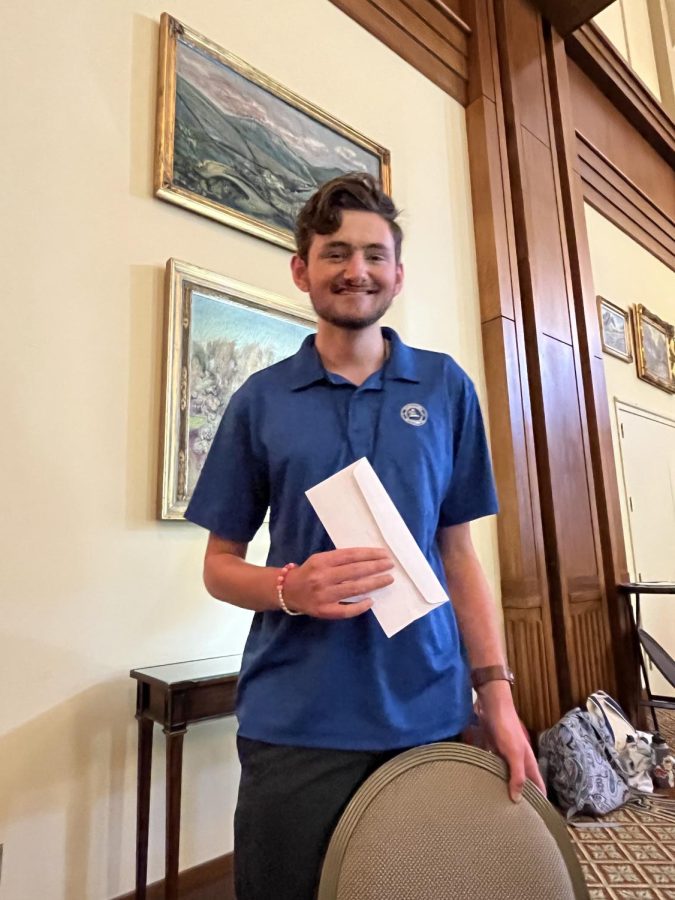 Rising junior, Aiden McKinney, was surprised with a scholarship at the final award ceremony for his outstanding work at camp in the broadcast track.