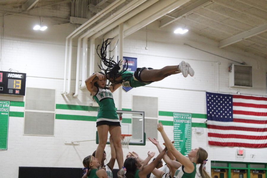WBHS cheerleaders perform a routine. 