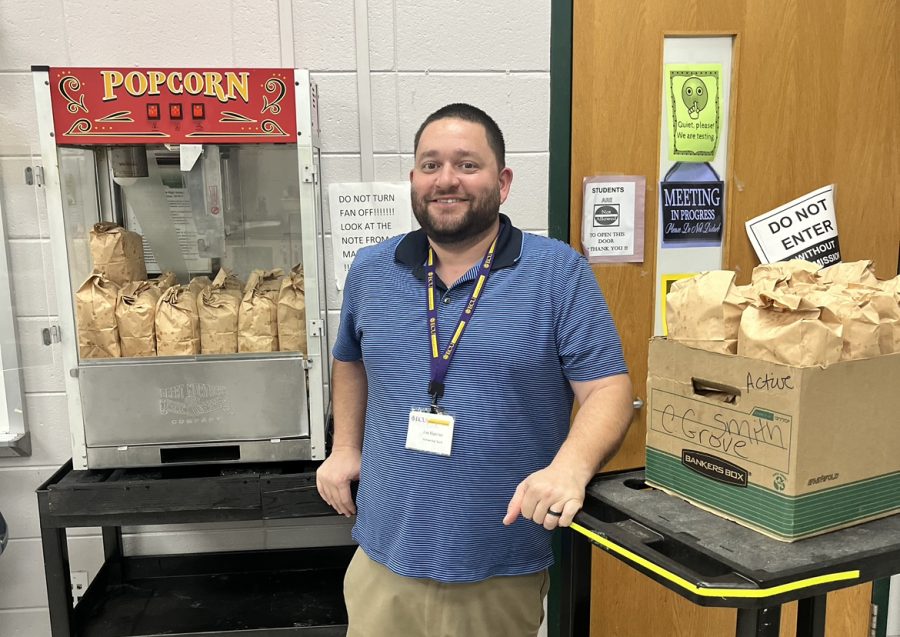 Mr.Hatcher makes popcorn with his students to sell to other teachers and students around school.