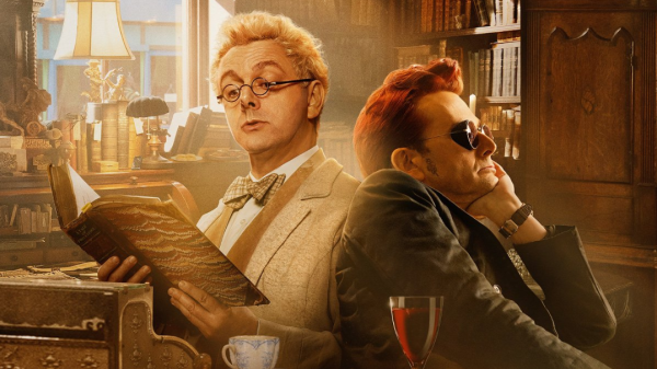 Aziraphale and Crowley In The Bookshop Good Omens Promotional Material Amazon Original