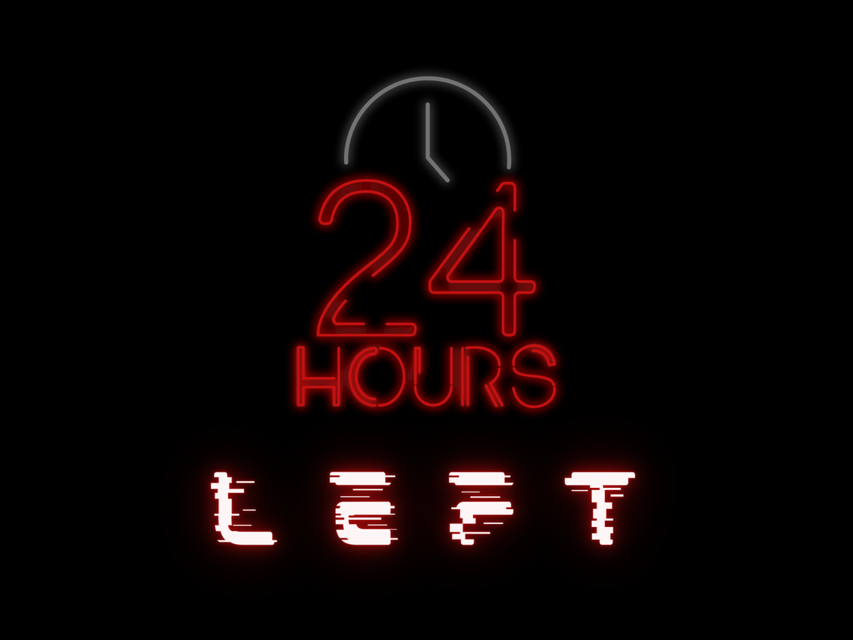 Graphic created on Canva. Image depicts a clock and says Twenty-four hours left.