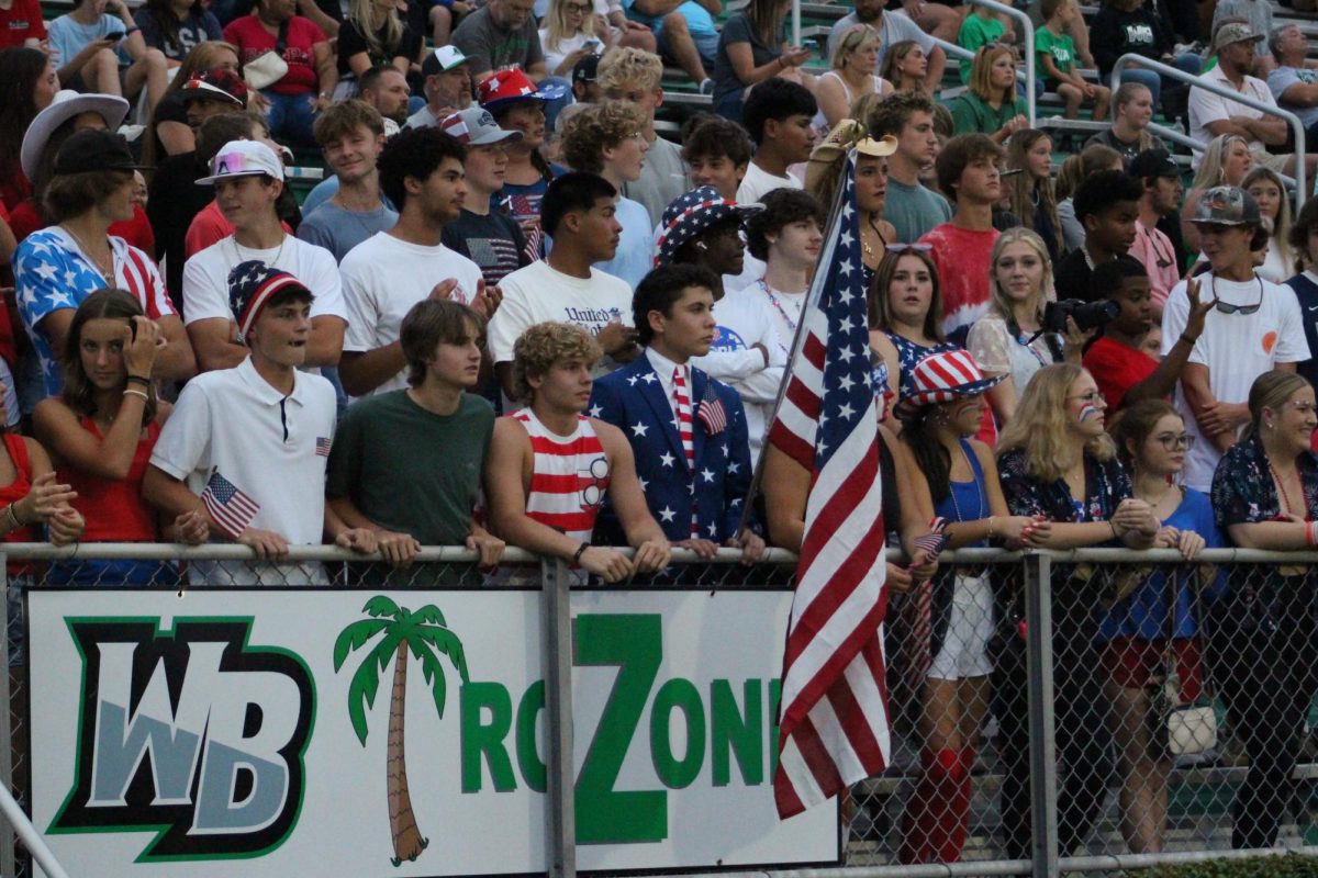 Our patriotic students gathered in the student section dressed in red, white, and blue to encourage our team every minute of the game!