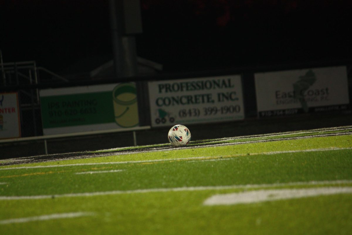 Soccer ball waiting to be kicked.