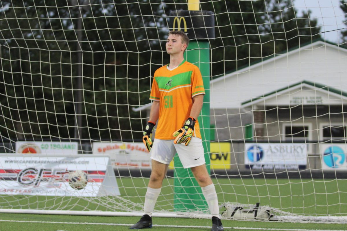 Brayden Griffith defending the goal with all his heart.