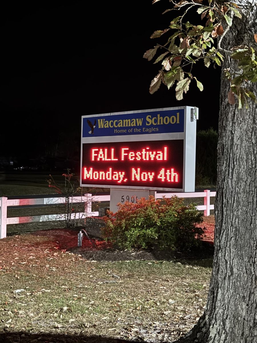 Waccamaw festival sign lighting up outside to draw in attention.