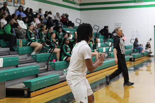 Sophomore Kameron Metters, open for an pass on the three pointer line.