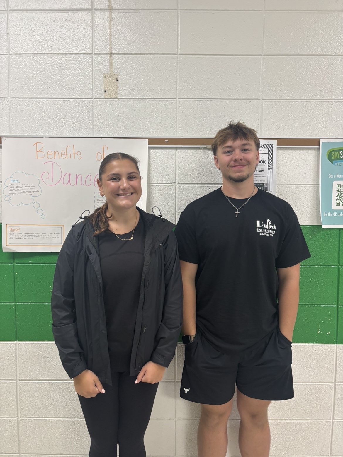 Juniors Josh Walton and Marina Stathos dress up in black